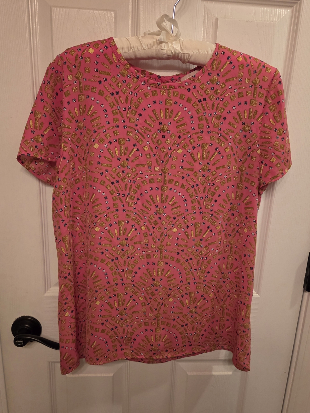 Banana Republic Pink Short-Sleeve Patterned Crewneck Top